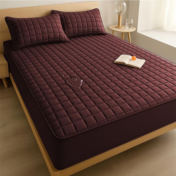Quilted 100% Waterproof Mattress Protector For Double Bed (Dark Brown)